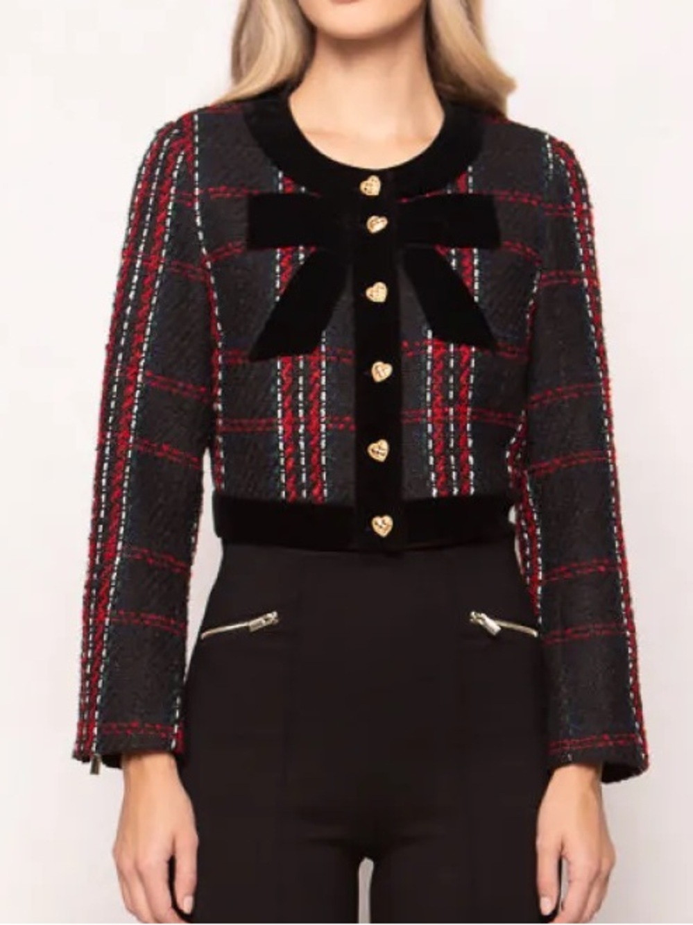 Ivy City Co Plaid Bow Reagan Jacket in Black & Red Medium